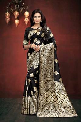 Black Woven Art Silk Saree With Blouse 3