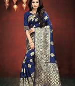 Navy Blue Woven Art Silk Saree With Blouse
