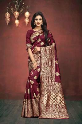 Maroon Woven Art Silk Saree With Blouse 2