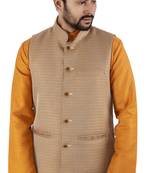 Yellow woven cotton nehru-jacket