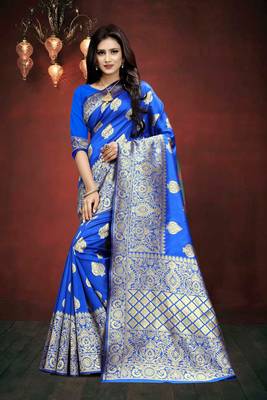 Royal Blue Woven Art Silk Saree With Blouse 1