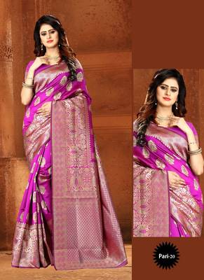 Rani Pink Woven Art Silk Saree With Blouse 2