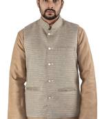 Beige woven cotton nehru-jacket