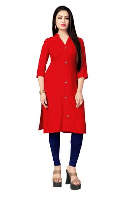 Red embroidered rayon kurtas-and-kurtis 1