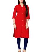 Red embroidered rayon kurtas-and-kurtis