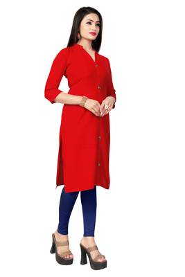 Red embroidered rayon kurtas-and-kurtis 3