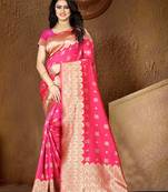 Pink Woven Art Silk Saree With Blouse