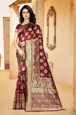 Maroon Woven Art Silk Saree With Blouse 5