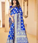 Royal Blue Woven Art Silk Saree With Blouse