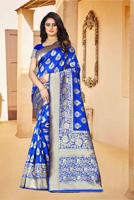 Royal Blue Woven Art Silk Saree With Blouse 2