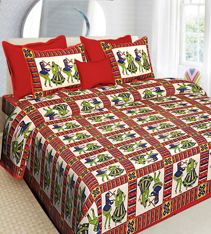 100 Cotton Traditional Jaipuri Double bedsheet with Two Pillow Covers