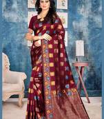 Maroon Woven Kanjivaram Silk Saree With Blouse