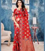 Red Woven Kanjivaram Silk Saree With Blouse