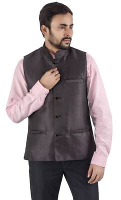 dark grey woven cotton nehru-jacket 1