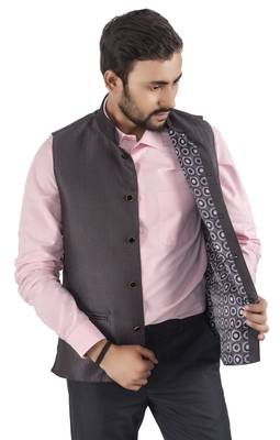 dark grey woven cotton nehru-jacket 5