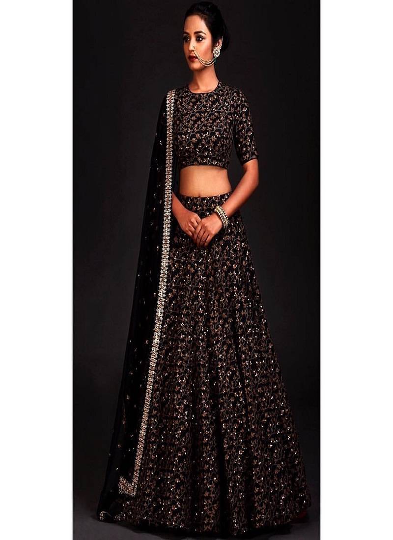 Red Semi Stitched Embroidered Silk Lehenga main image 0