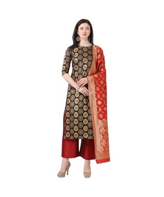 black woven cotton unstitched salwar with dupatta 1