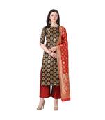 black woven cotton unstitched salwar with dupatta