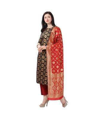 black woven cotton unstitched salwar with dupatta 2