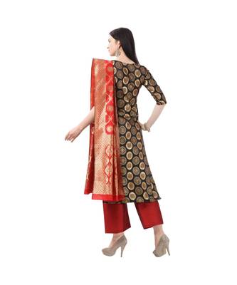 black woven cotton unstitched salwar with dupatta 3