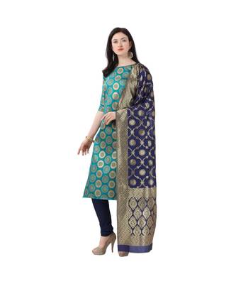 green woven cotton unstitched salwar with dupatta 1