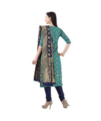 green woven cotton unstitched salwar with dupatta 2