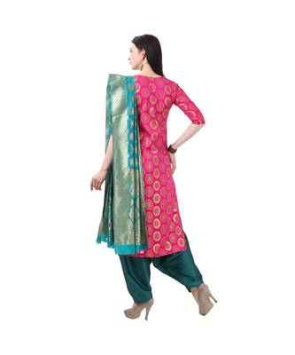 magenta woven cotton unstitched salwar with dupatta 3