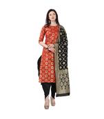 red woven cotton unstitched salwar with dupatta