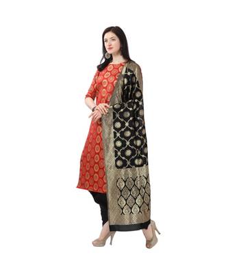 red woven cotton unstitched salwar with dupatta 2