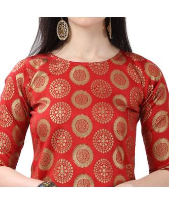 red woven cotton unstitched salwar with dupatta 4