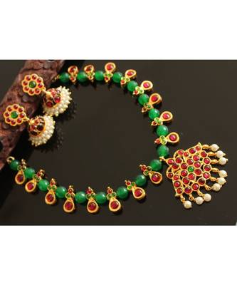 Beautiful Handmade Green Kemp Designer Necklace Set 2