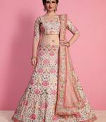 Peach Embroidered Art Silk Semi Stitched Lehenga