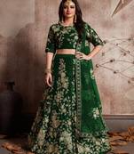 Green Embroidered Velvet Semi Stitched Lehenga