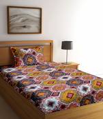 Brown floral print Poly Cotton bed sheets