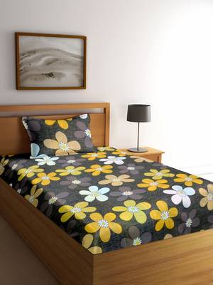 Brown floral print Poly Cotton bed sheets 1