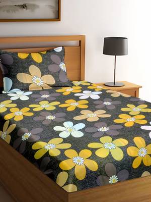 Brown floral print Poly Cotton bed sheets 2