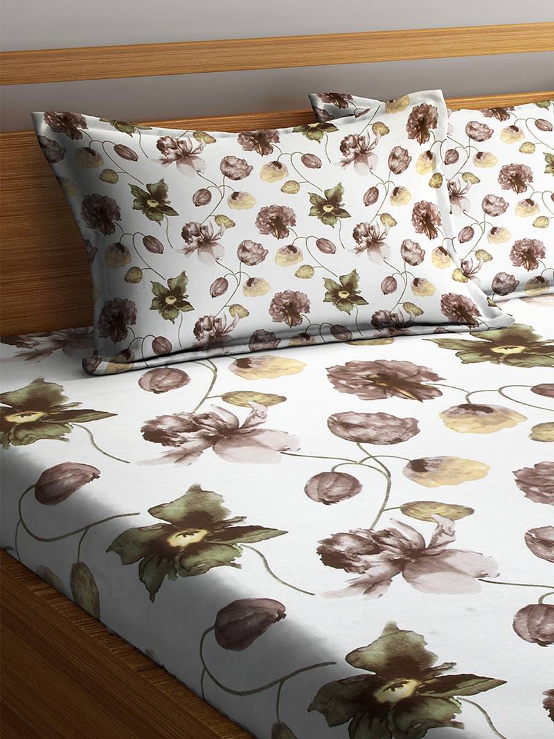 Brown floral print Cotton bed sheets Cortina 3182215