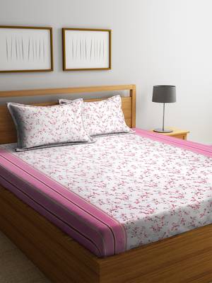 White floral print Cotton bed sheets 1