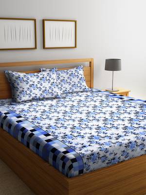 Blue floral print Cotton bed sheets 1