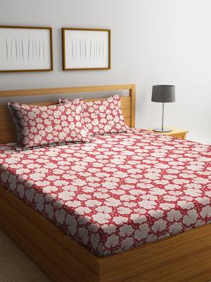 Red floral print Cotton bed sheets 1