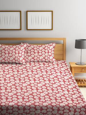 Red floral print Cotton bed sheets 2