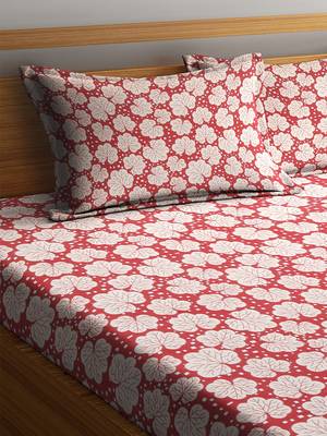 Red floral print Cotton bed sheets 3
