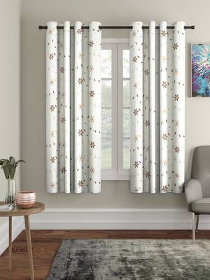 Kniting Embroidery White Polyester Window Set of 2 1
