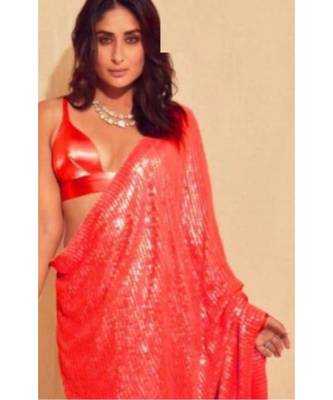 red sequins Sana Silk Partywear bollywood saree with blouse 1