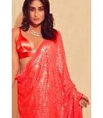 red sequins Sana Silk Partywear bollywood saree with blouse