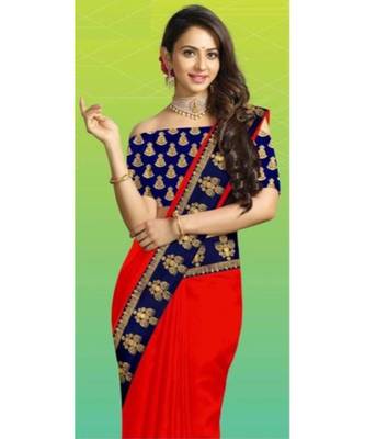 red Chanderi silk Partywear Bollywood saree with blouse 1