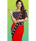 red Chanderi silk Partywear Bollywood saree with blouse