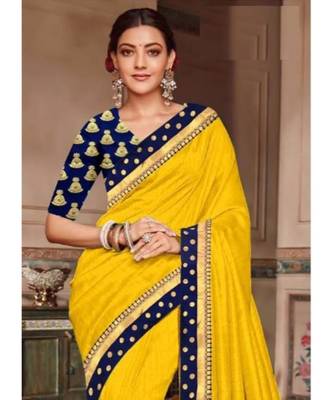 yellow Chanderi Silk Partywear Bollywood saree with blouse 1