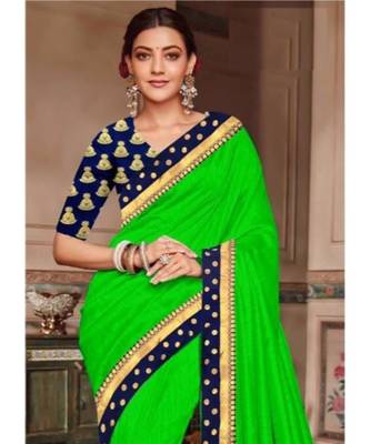 green Chanderi Silk Partywear Bollywood saree with blouse 1