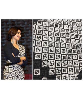 black Digital printed Linen partywear Bollywood saree with blouse 1